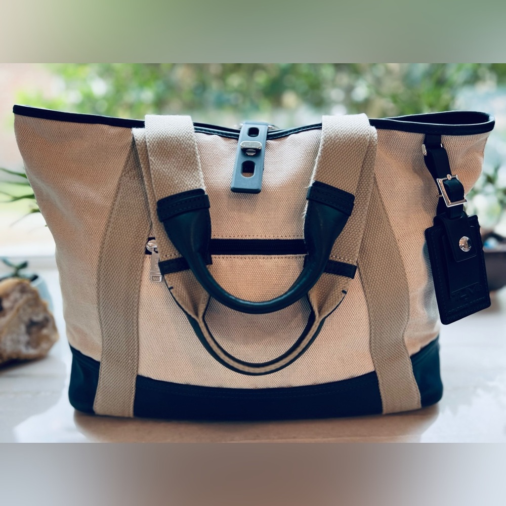 TUMI x Orlebar Brown Leather Trimmed Canvas Navy Tote